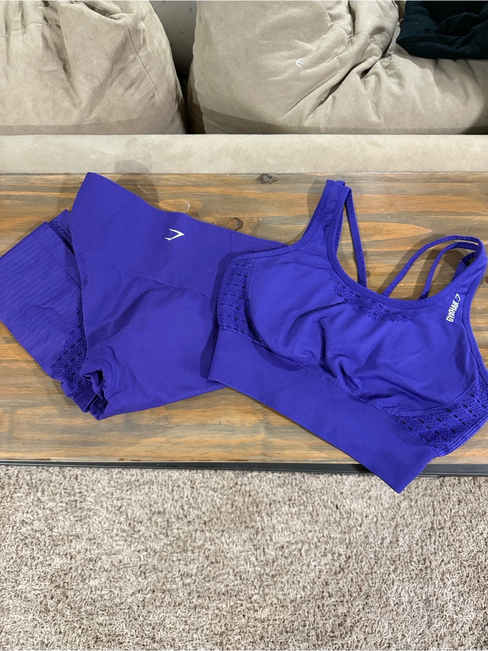 Gymshark Purple Seamless Strappy Sports Bra and High-Waist legging Set